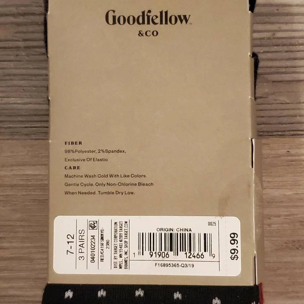 New Mens Goodfellow & Co 3 pack Crew Socks Wine print/Gray Solid/Black Size 7-12